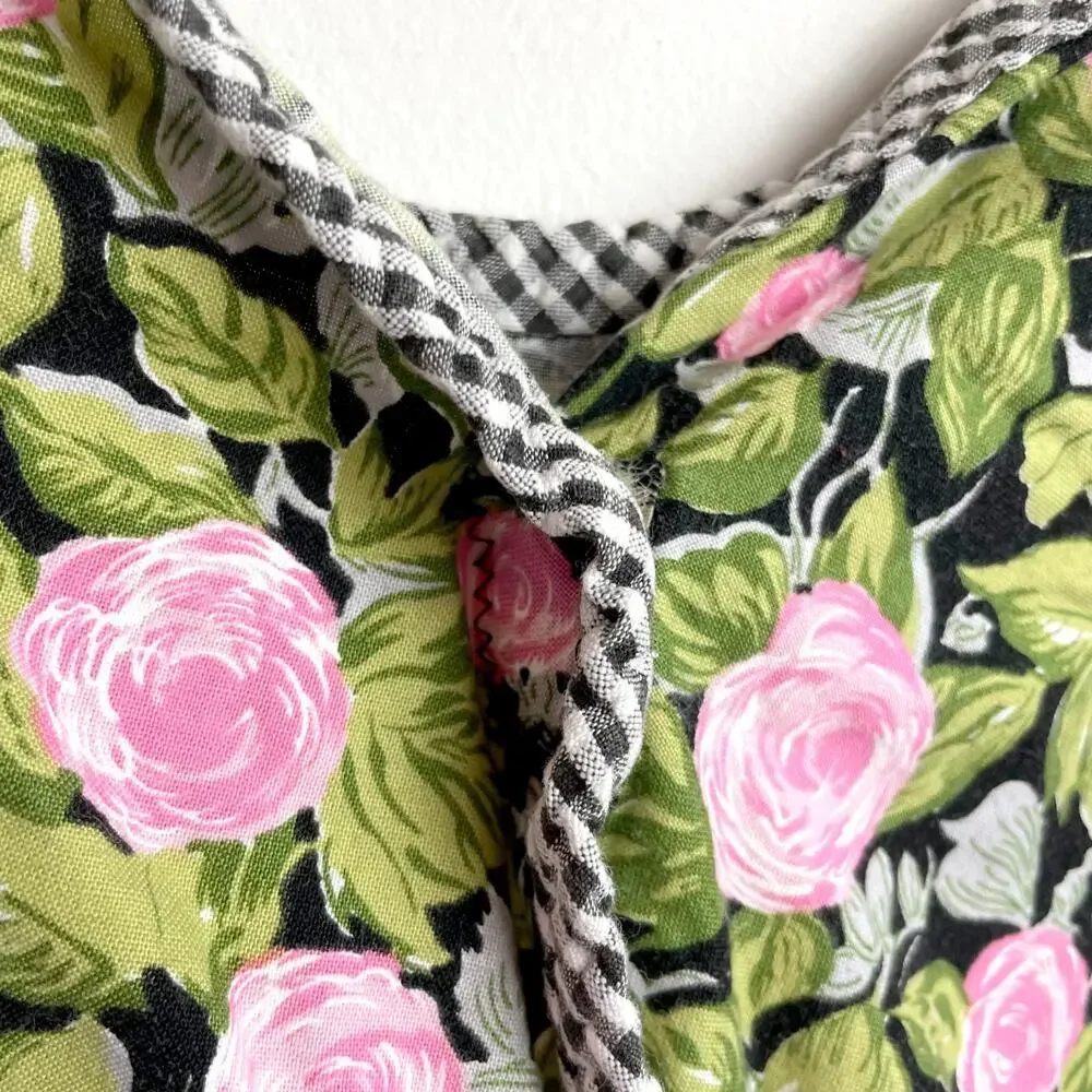 Vintage Handmade Pinafore Apron Gingham Floral Cottage Nonna Grandma Farmhouse